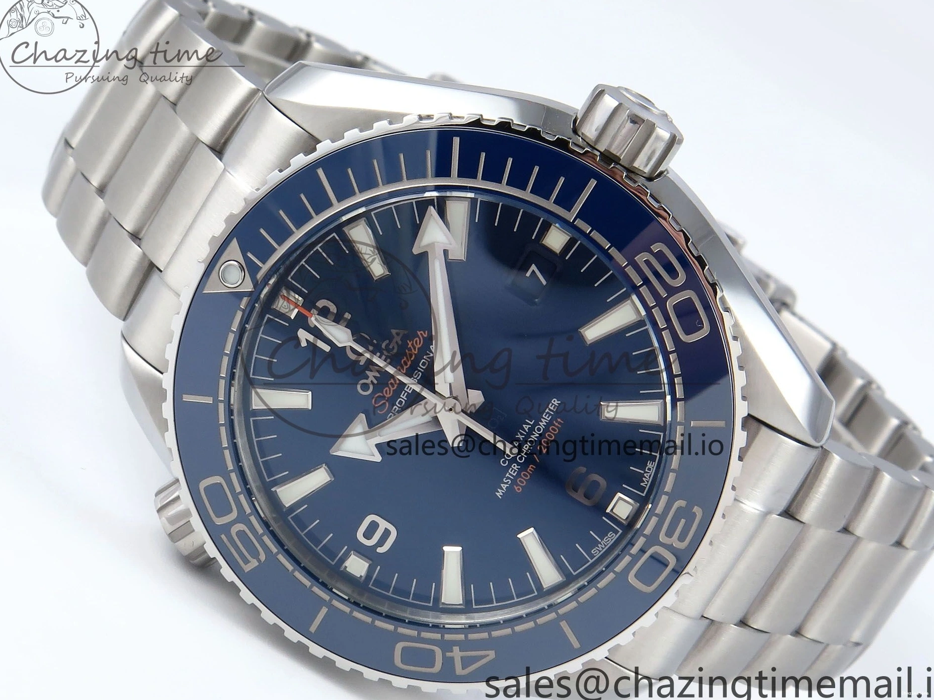 0224 Neat Seamaster Planet Ocean 600M 43.5mm SS SCF 1:1 Best Edition Blue Dial on SS Bracelet A8900 Super Clone 7684